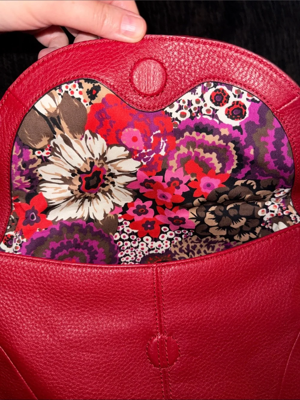 Vera Bradley Red Pebbled Leather Alexa Hobo Shoulder Bag with Emma Lining NWOT